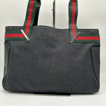 1円◆美品◆A4◎ グッチ GUCCI トートバッグ デニム ハンドバッグ シェリーライン 黒 ブラック 本革 レザー ビジネス メンズ GG柄 鞄 _画像2