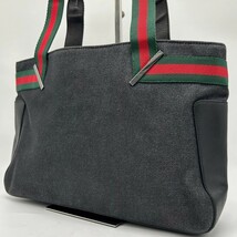 1円◆美品◆A4◎ グッチ GUCCI トートバッグ デニム ハンドバッグ シェリーライン 黒 ブラック 本革 レザー ビジネス メンズ GG柄 鞄 _画像1