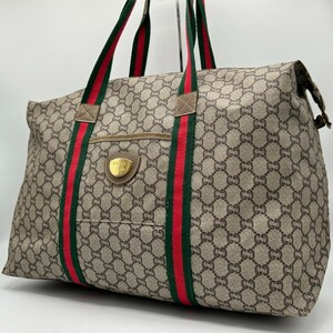 1円◆美品 オールドグッチ GUCCI トートバッグ ハンドバッグ ボストンバッグ シェリーライン GGスプリーム PVC 本革 レザー 大容量 肩掛け