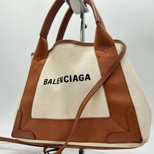 [ действующая модель / прекрасный товар ] Balenciaga BALENCIAGA ручная сумочка большая сумка темно-синий бегемот sXS парусина Logo 2way сумка на плечо кожа сумка 