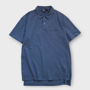 90's Polo Ralph Lauren ビッグポロ カットソーポロシャツ 裾ポニー ライトネイビー ビンテージ オールド ラルフローレン THE BIG SHIRT