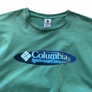 90's USA製 Columbia プリント Tシャツ M グリーン ロゴ ビンテージ オールド コロンビア アウトドア
