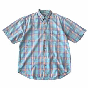 80's 90's HONORS インドマドラス ボタンダウンシャツ L エメラルドグリーン チェック ビンテージ オールド アメリカ 古着 ralph lauren