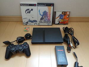 ☆すぐ遊べるセット☆ PlayStation2 SCPH-70000 ブラック/薄型/コントローラー/メモリカード グランツーリスモ等　PS2/プレイステーション2