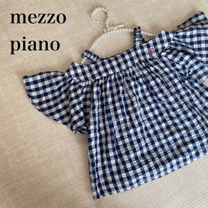 【人気】メゾピアノ　オフショルダー　ブラウス　ギンガムチェック　フリル　ロゴ