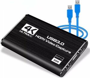 4K HDMI キャプチャーボード switch対応 USB 3.0ビデオゲームキャプチャ 1080P 60FPS ビデオ録画 医用撮像 ライブ配信用 HDMIケーブル付属