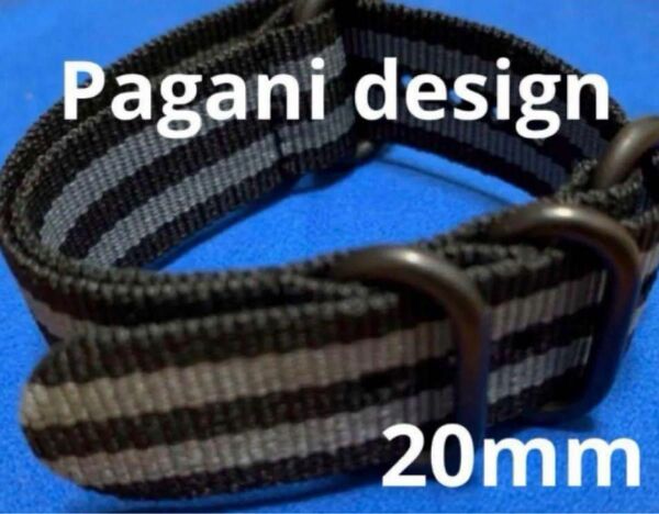 Pagani design NATO 替ベルト ブラックストライプ 20mm 腕時計バンド