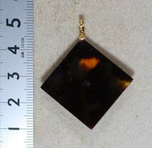 ￥100～K18高知産珊瑚のカービングと本べっ甲のコラボ美しい!天然桃珊瑚18.54ct33.4×34.7㍉全長42.5㍉PT　_画像6