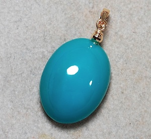 Y100~so attaching K18 have zona production turquoise blue beautiful color gloss .. is good! natural turquoise 12.237ct18.2×13.5. total length 27.0.PT