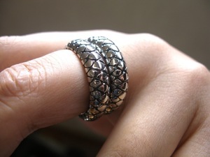 Art hand Auction Nino Chokin Double Bague Python Faite À La Main 26, anneau, Argent, N°21~