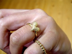 Art hand Auction Nino Chokin 黄金珊瑚心形戒指 手工制作 41, 戒指, 金子, 黄金