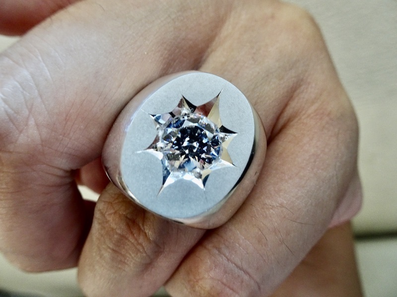 Nino Chokin 一星锆石铂金椭圆形印章戒指 手工制作 146, 男士配饰, 戒指, 铂