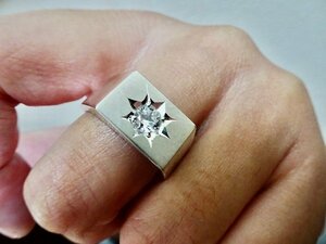 . tail engraving [ one star 5mm zirconia signet ring ] hand made 246