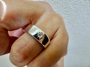 Art hand Auction Nino Chokin 一星 2.3 毫米钻石, 宽度7mm, 铂金扁平戒指手工制作 261b, 男士配饰, 戒指, 铂