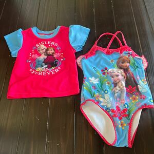  Disney * hole . snow. woman .* Rush Guard * swimsuit * girl * Kids * cost ko* used * size 5* light blue * pink 