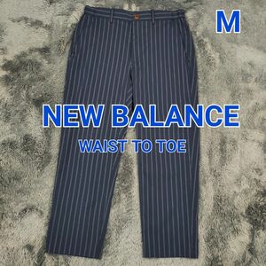 NEW BALANCE ニューバランス waist to toe ストレッチパンツ スラックス 紺色 ストライプ メンズ M