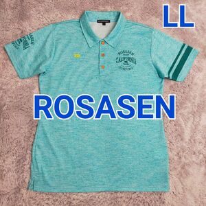 美品 ROSASEN ロサーセン ゴルフ ポロシャツ ゴルフシャツ 水色 速乾ドライ ストレッチ メンズ LLサイズ