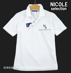 新品 春夏 ニコル　胸ロゴ 半袖 ゴルフ ポロシャツ　46/M　白 ホワイト　吸水速乾　NICOLE selection