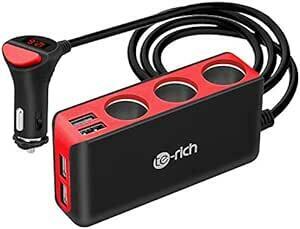 Te-Rich シガーソケット 4usb 3連 車載充電器 ソケット 120W 最大6.8A/5V 急速充電 12V/24V車対応