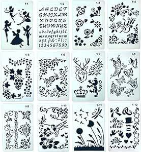Copeflap ステンシルシート 12枚組 ステンシル 手帳 テンプレート ステンシルプレート アルファベット 数字 文字 描画