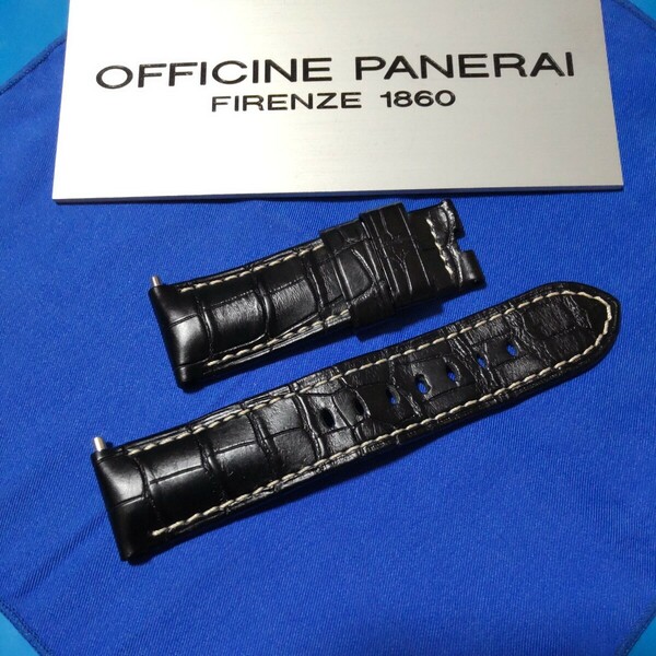 OFFICINE PANERAI 正規 オフィチーネ パネライ 純正 黒 ブラック クロコ ストラップ ベルト BDR Dバックル 24 / 22 mm 黒 / 白 ステッチ