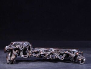 【瓏】老紫檀の木彫 鏤空高低座 時代物 極細工 手彫り 置物 擺件 中国古美術 蔵出