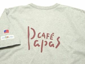 ★レア♪Papas CAFE★ロゴプリント入りTシャツL/パパスカフェ半袖シャツメンズカットソー夏物グレー