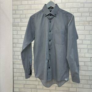 美品 SHIRTS HOUSE YAMAKI 長袖シャツ メンズ 綿50% M-84 スリムフィット ワイシャツ グレー 