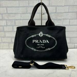 PRADA プラダ カナパ 2way ハンドバッグ トートバッグ ショルダーベルト ハンドバッグ ブラック 黒 キャンバス 