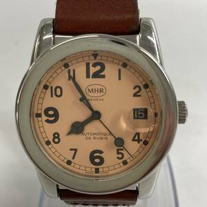 [ rare ] moveable goods beautiful goods MHR GENEVEma is la self-winding watch men's wristwatch salmon pink face Date 