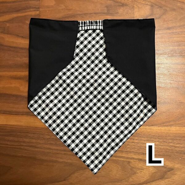 三角巾　ハンドメイド　片面ギンガムチェック柄　黒　Lサイズ