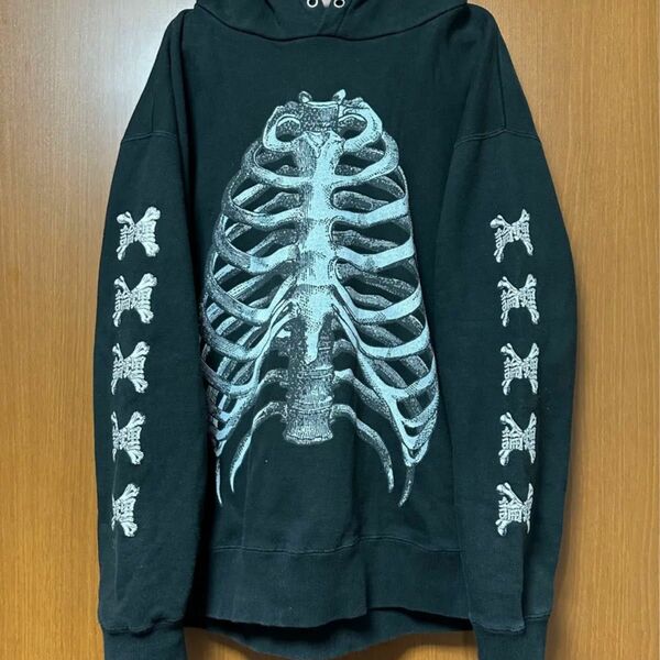 古着 LONELY 論理 BONES HOODIE XL ブラック パーカー