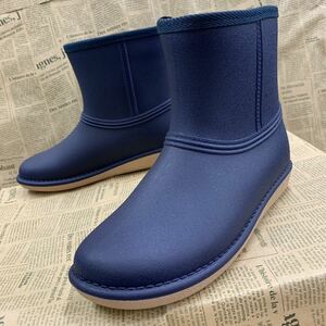 新品 Mサイズ 23.0-23.5cm 完全防水 軽量 ショートレインブーツ レインシューズ 防水ブーツ ショートブーツ 雨靴 長靴 ネイビー 紺色osw542
