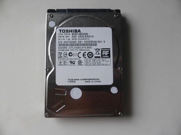 東芝 2.5インチHDD 500GB CrystalDiskInfo[正常] 1270時間 9.5mm