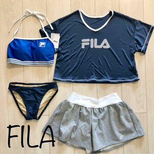 新品 FILA フィラ 水着 4点セット ビキニ ショートパンツ NV L