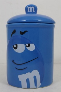 m&m's クッキージャー ブルー 陶器製 海外キャラクター 広告 エムアンドエムズ 小物入れ ディスプレイ 雑貨[未使用品]