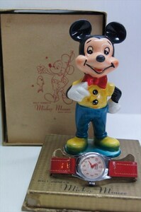 ミッキーマウス フィギュア付き 腕時計 1960年代 当時物 日本製 箱付 手巻き時計 Disney キャラクター 雑貨