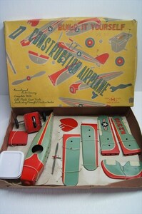 [珍品]三橋 CONSTRUCTION AIRPLANE ブリキ フリクション 組立式 飛行機 1950年代 当時物 日本製 航空機 モデルキット 箱付 雑貨