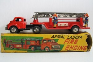 光球商会 AERIAL LADDER FIRE ENGINE ブリキ フリクション 1950年代 当時物 日本製 箱付 消防車 はしご車 雑貨