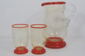 ガラスピッチャー ＆ グラス 2ヶセット 昭和レトロ 当時物 イギリス製 ガラス インテリア レトロ雑貨 雑貨