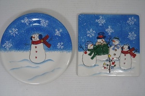 SnowMan plate 2 позиций комплект 1990 годы подлинная вещь St.NICHOLAS SQUARE Button UP снег ... снеговик посуда plate смешанные товары 