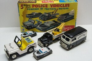 S.S.S. 5piece set POLICE VEHICLES ブリキ ミニカー 1960年代 当時物 箱付 ポリスカー 5ヶセット 雑貨