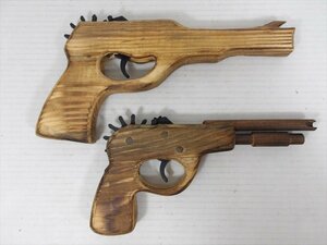 木製 輪ゴム鉄砲 2ヶセット ハンドガン型 昭和レトロ トイガン ビンテージ 雑貨