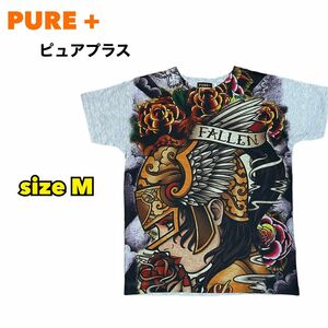 【PURE +】ピュアプラス 全面プリント Tシャツ 半袖 Mサイズ