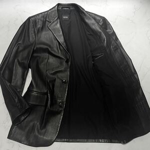  Hugo Boss [ превосходный товар иллюзия класс редкость ]HUGO BOSS овечья кожа tailored jacket XL размер полоса глянец чувство Toro Toro ощущение качества napa черный 