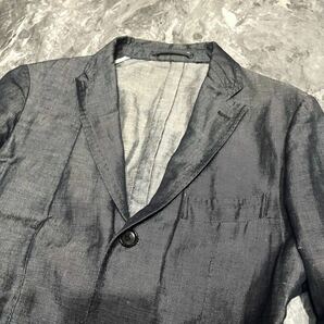 【超希少デザイン！】SUIT COMPANY × ANGELICO テーラードジャケット Mサイズ リネン 麻 霜降り調 リネンデニム 微光沢 ダークグレーの画像5