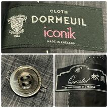 ドーメル【S級美品 英製最高峰生地】DORMEUIL iconik スーツ 3ピース スリーピース Lサイズ チェック オーダーメイド シェルボタン グレー_画像10