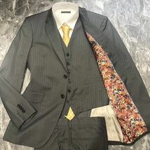 ポールスミス【現行タグ！ S級美品】Paul Smith × CANONICO スーツ 3ピース スリーピース Lサイズ 花柄 ストライプ パイピング グレー_画像1