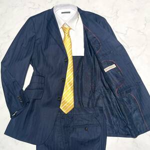  Etro [ highest peak luxury ]ETRO suit setup XL size the smallest lustre peiz Lee pattern total pattern silk silk fading te-to stripe navy 