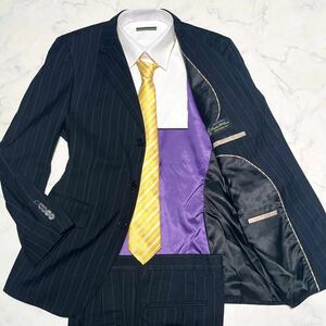 ポールスミス × チェルッティ【極美品 super150's】Paul Smith × Cerruti スーツ セットアップ Lサイズ 光沢裏地 パイピング ブラック